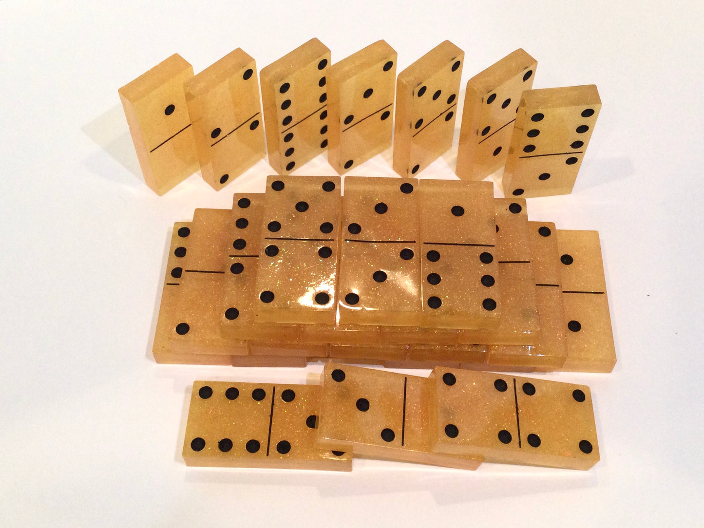 Orange Glitter Double 6 Dominoes with Black Dots