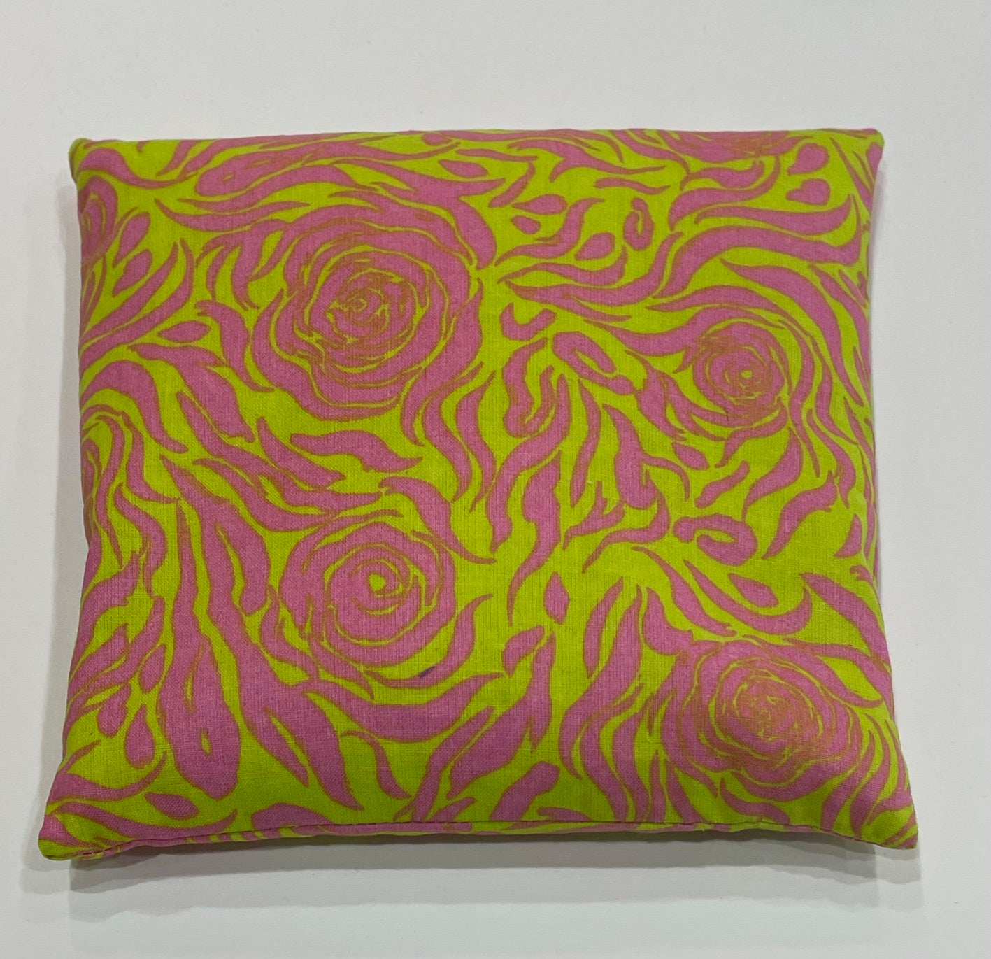 Lime Green with a Pink Floral Pattern Medium Square 7 x 7 Heating Pad