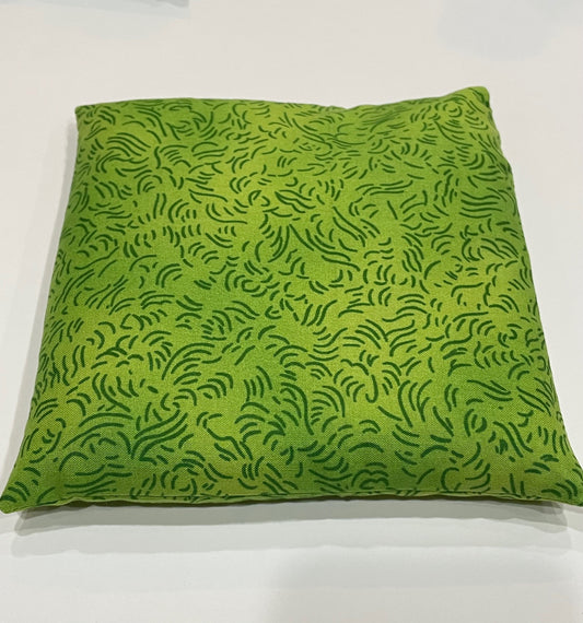 Lime Green with a Dark Green Curvy Line Pattern Medium Square 7 x 7 Heating Pad