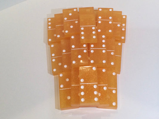 Orange Glitter Double 6 Dominoes with White Dots