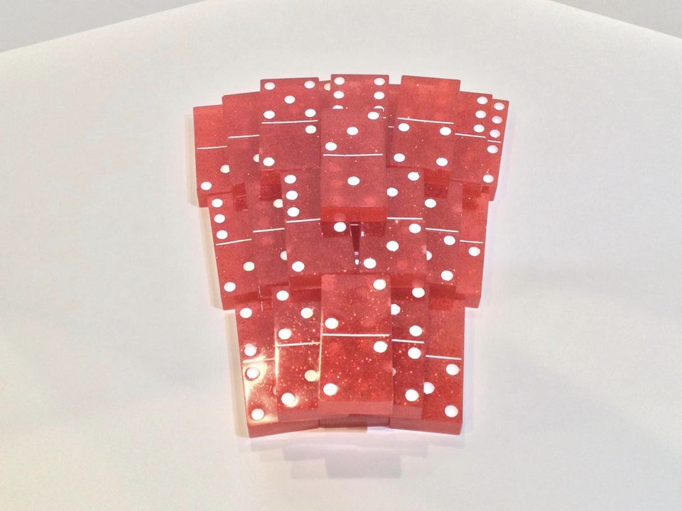 Red Glitter Double 6 Dominoes with White Dots