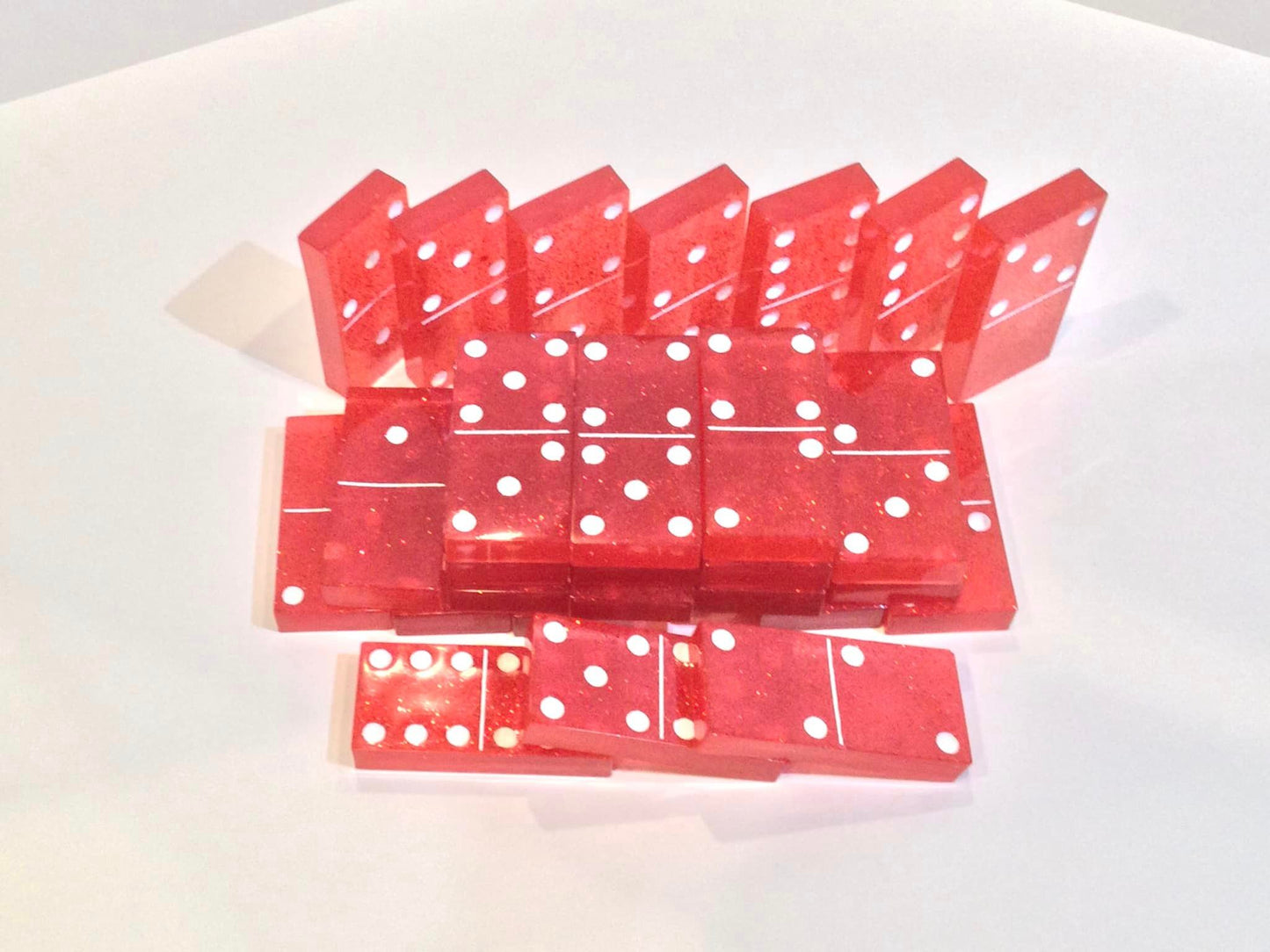 Red Glitter Double 6 Dominoes with White Dots