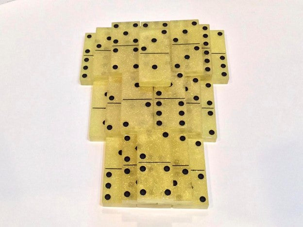 Yellow Glitter Double 6 Dominoes with Black Dots