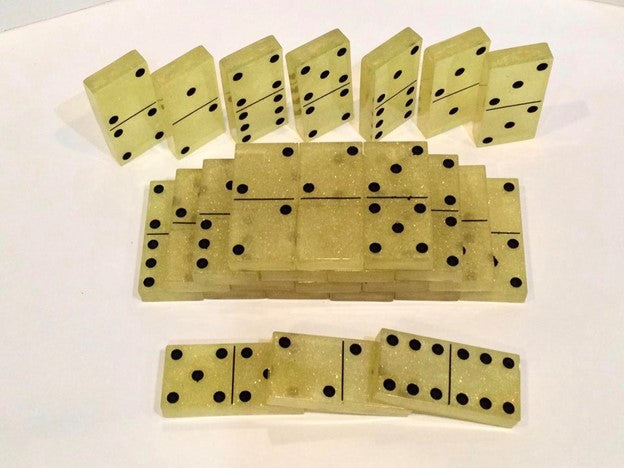 Yellow Glitter Double 6 Dominoes with Black Dots