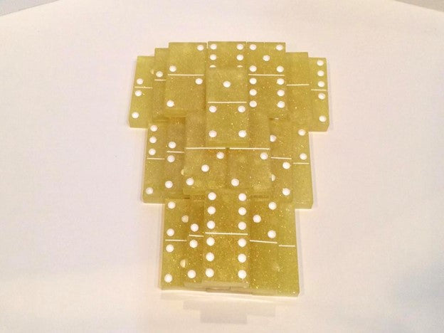 Yellow Glitter Double 6 Dominoes with White Dots