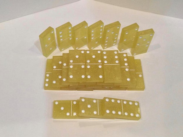 Yellow Glitter Double 6 Dominoes with White Dots